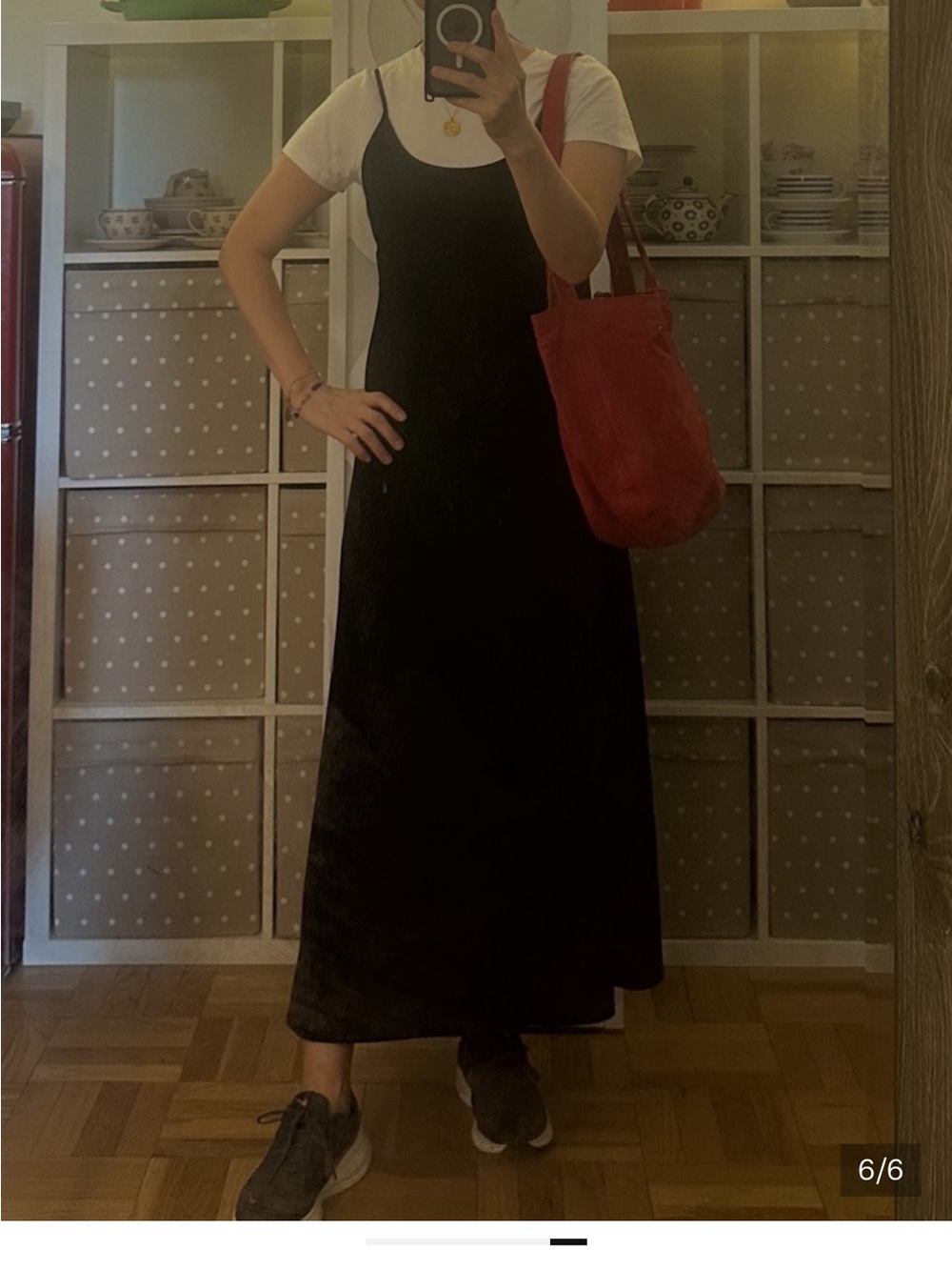 Zara Black Midi Slip Dress with Spaghetti Straps